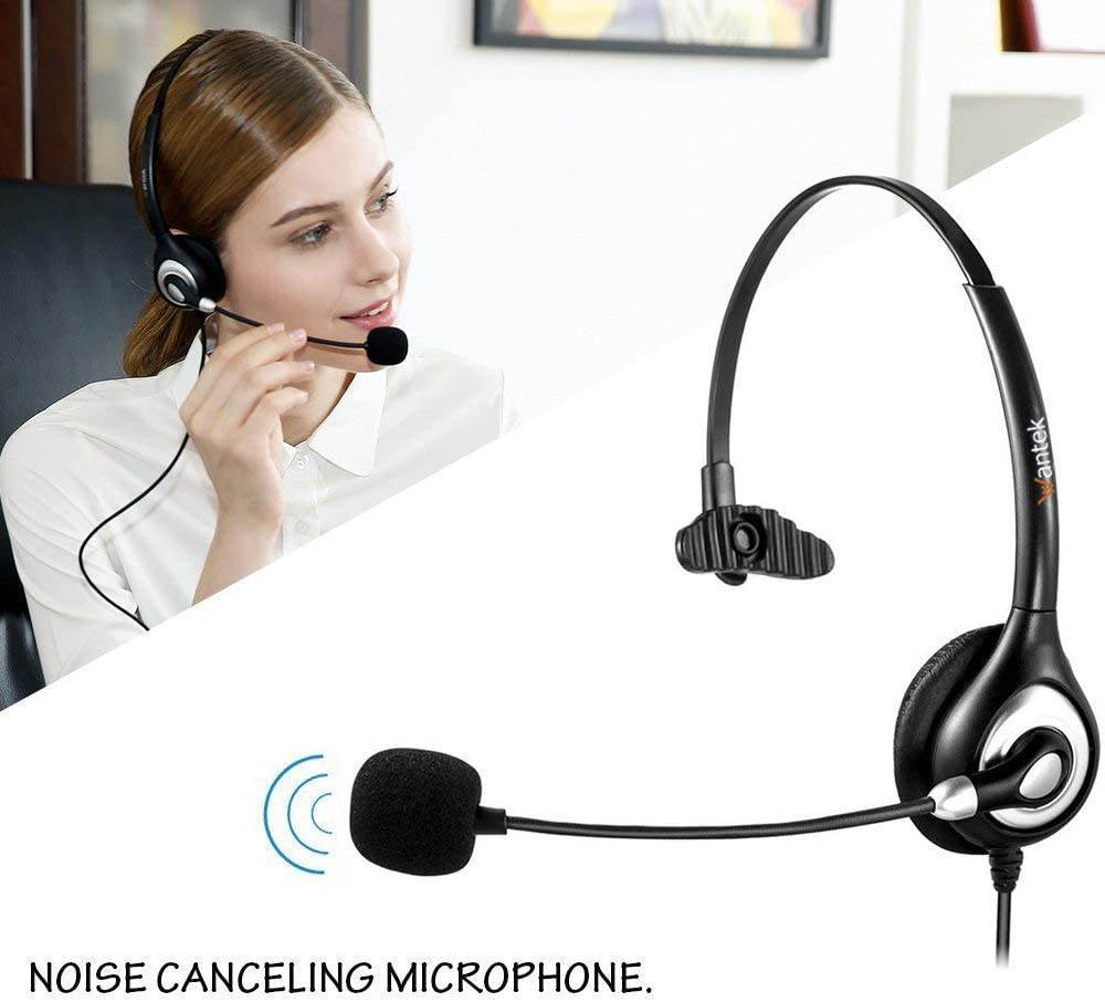 Corded USB Headsets Mono with Noise Cancelling Mic and in-line Controls UC Business Headset for Skype, SoftPhone, Call Center, Crystal Clear Chat, Super Lightweight, Ultra Comfort