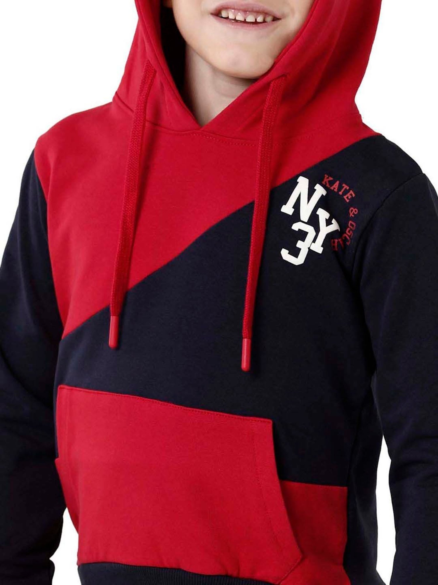 Kate & Oscar Kids Red & Navy Cotton Color Block Full Sleeves Sweatshirt