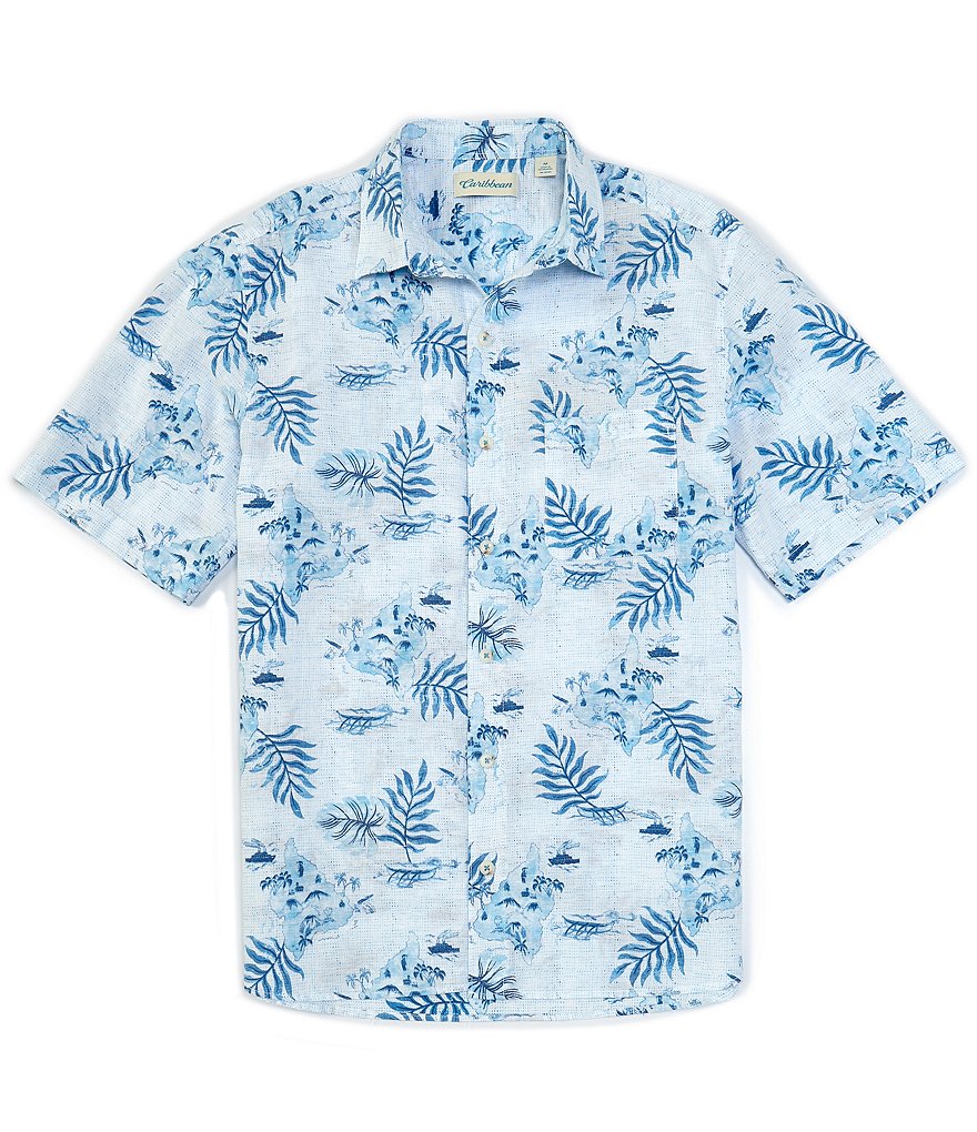 Caribbean Big & Tall Textured Linen Short-Sleeve Woven Shirt