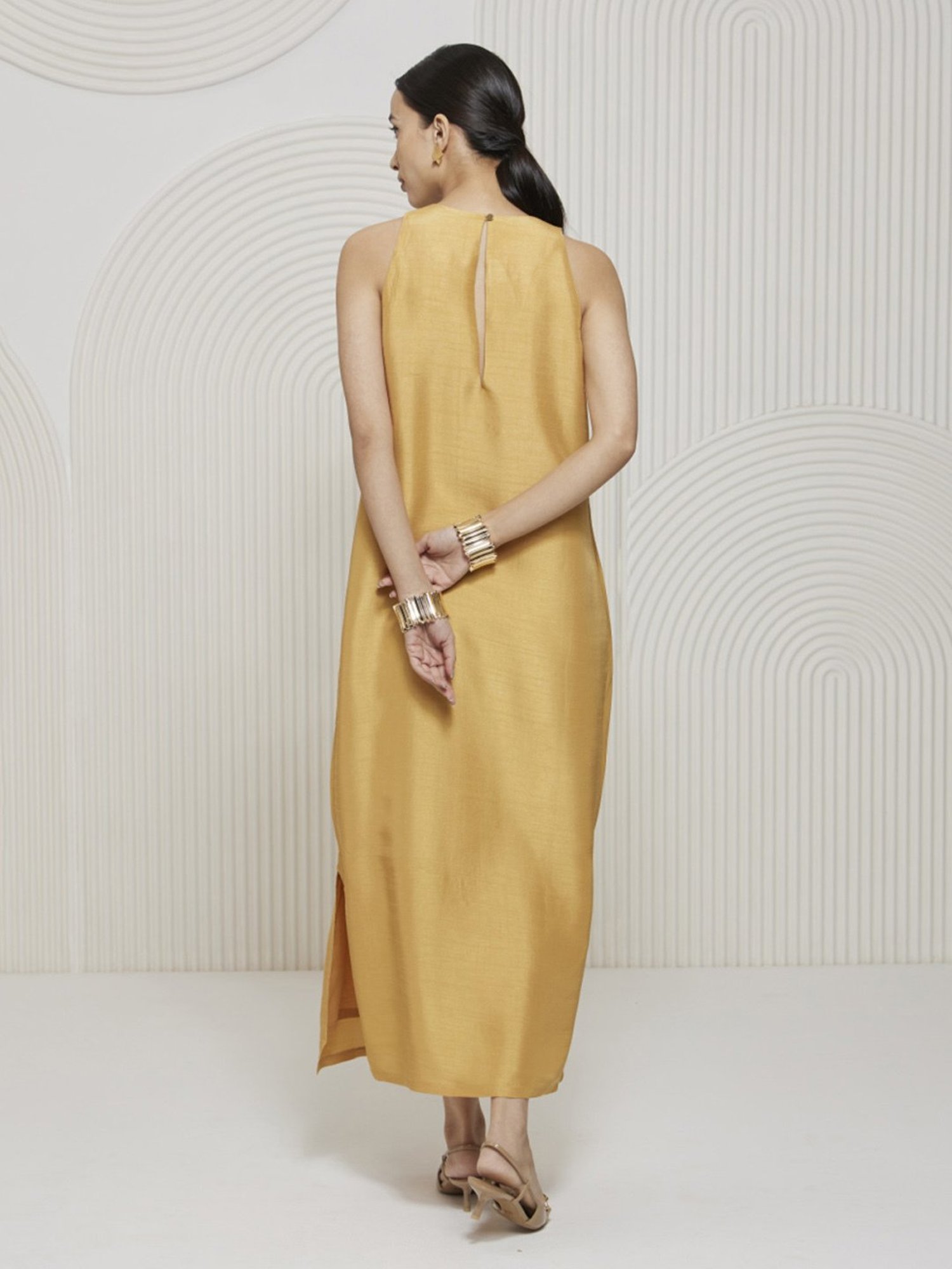 Artagai Gold Earth Romancing Aari Incut Sleeve Maxi Dress