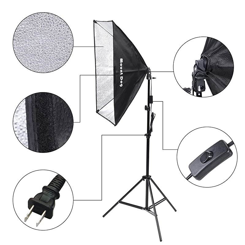 Photography Studio Softbox Lighting Kit Continuous Lighting System Photo with 3pcs E27 95W Bulbs Arm Holder Photo Video Soft Box Lighting Set for YouTube Filming Portrait Shooting