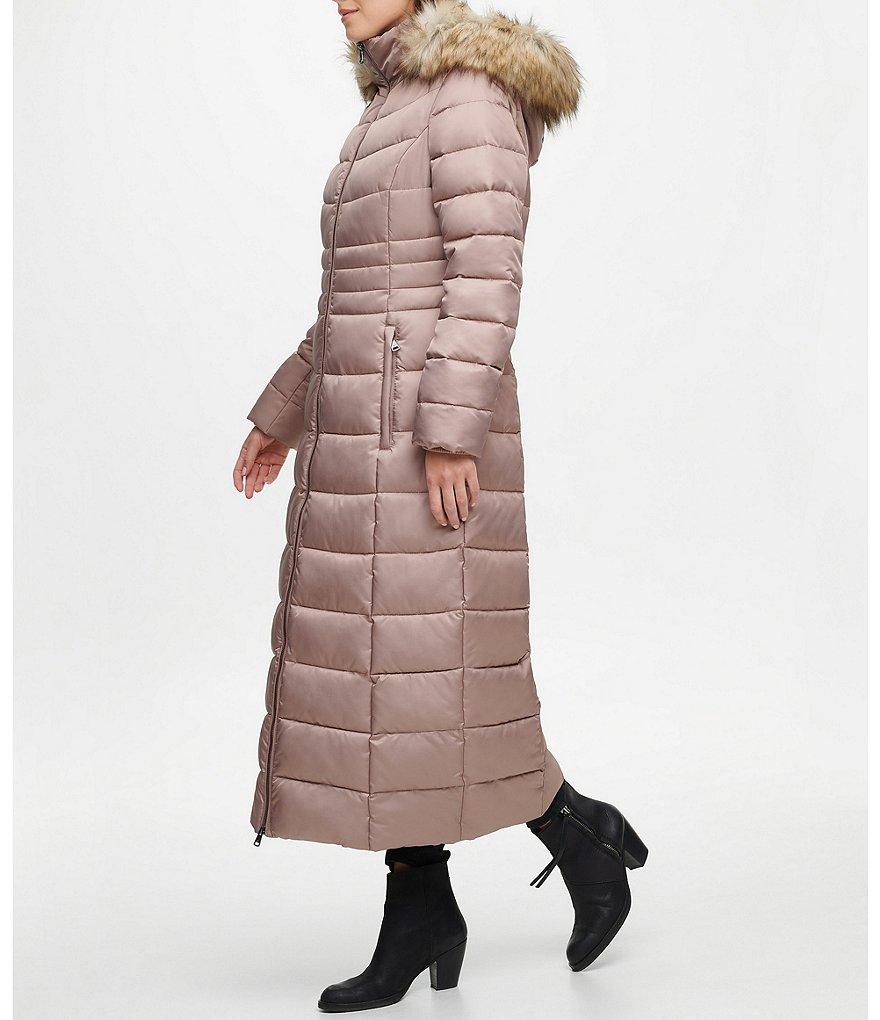 Kenneth Cole New York Faux Fur Trim Hooded Maxi Down Puffer Coat
