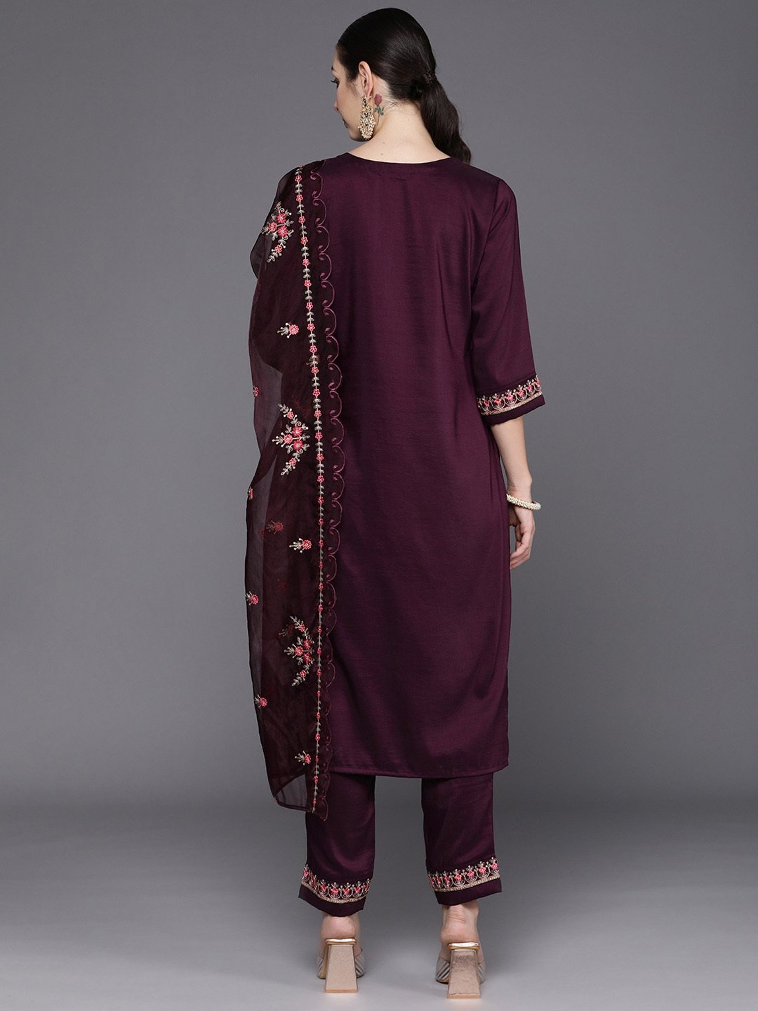 Indo Era Purple Embroidered Kurta Pant Set With Dupatta