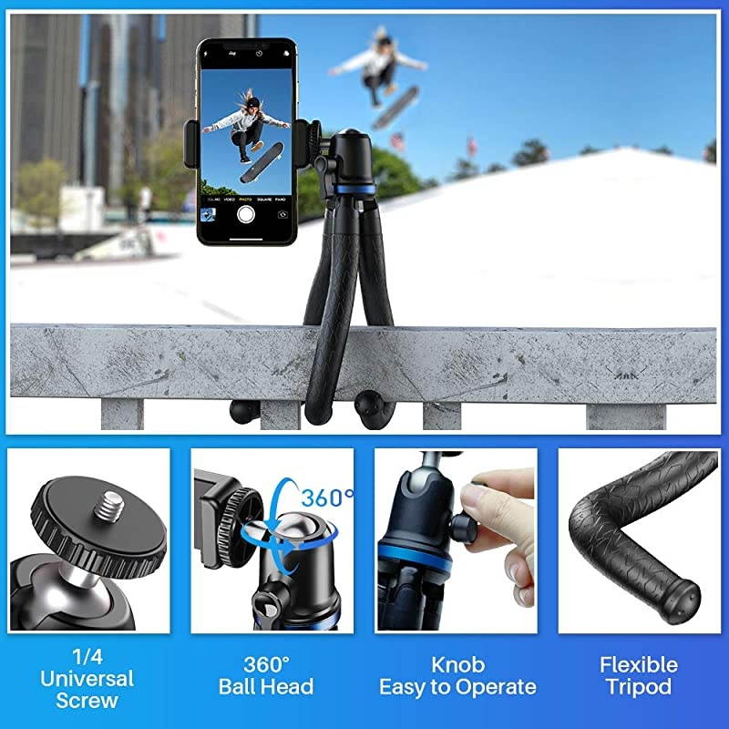 Phone Tripod, Flexible Tripod with Wireless Remote Shutter, Compatible with iPhone/Android Samsung, Mini Tripod Stand Holder for Camera GoPro/Mobile Cell Phone