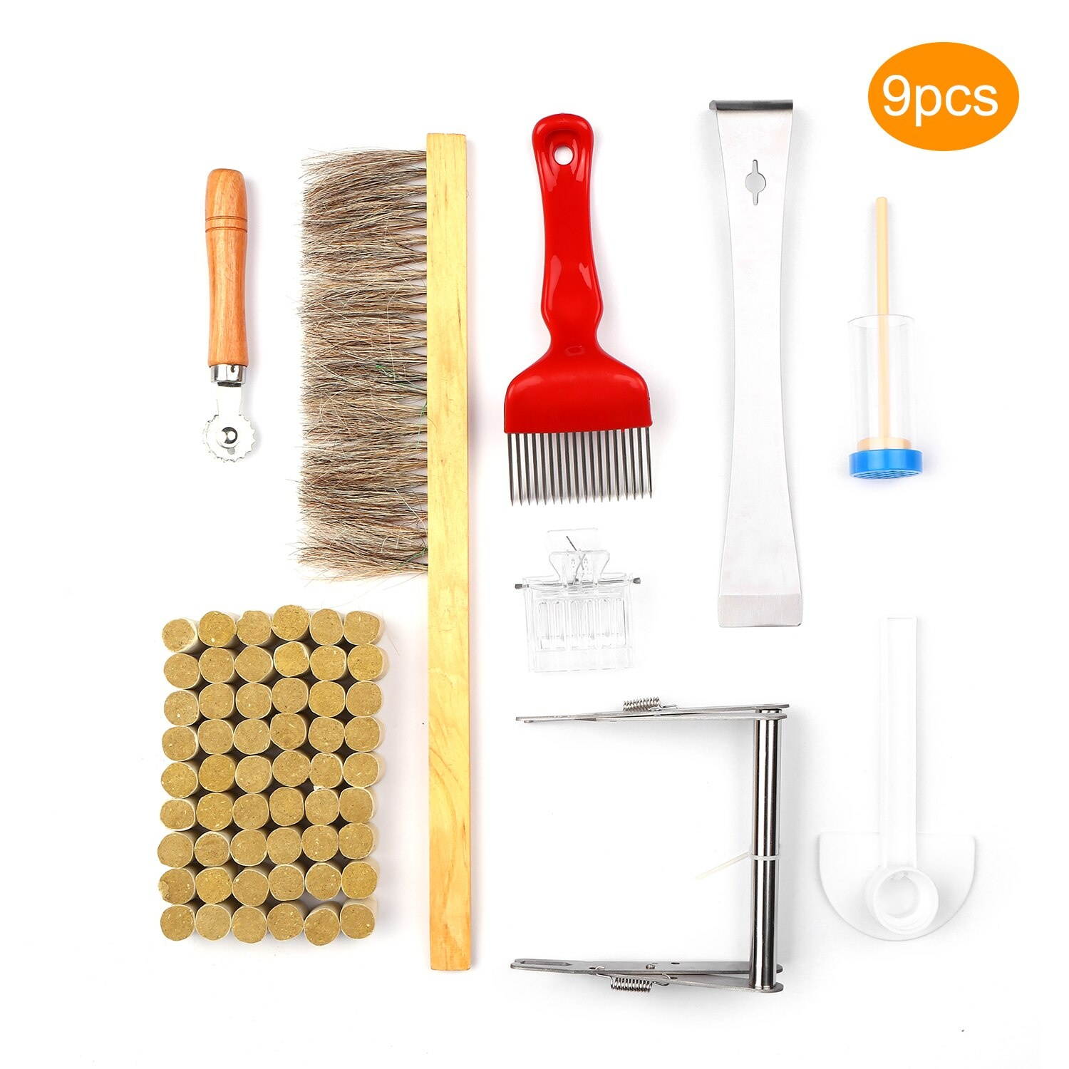 9-Piece Beekeeping Tool Kit Bee Rearing Equipment Includes 1 Bee Repellent Tool 1 Bee Hive Frame Grip 1 Brush 1 Water Feeder