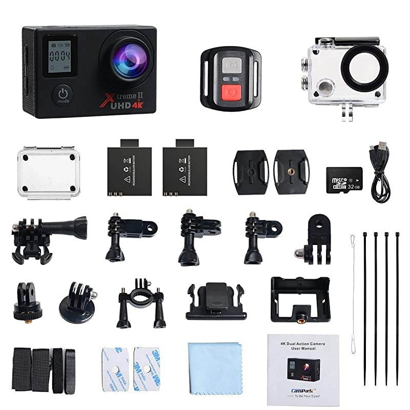Action Camera 4K WiFi Ultra HD Camera Underwater 30M 170&deg;Wide-Angle Lens with Remote Control 2 Batteries and Mounting Accessories Kit