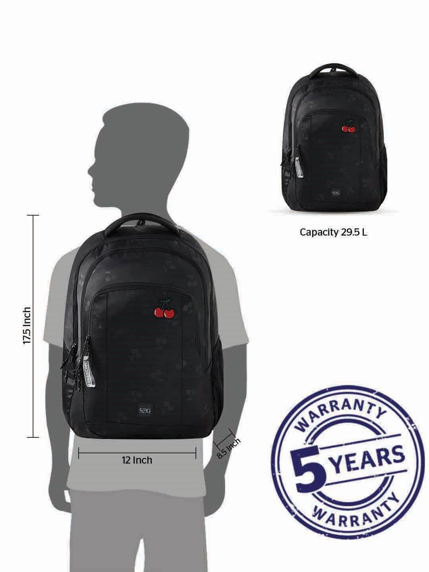 Wiki Back to School 2 Black Polyester Printed Backpack - 30 Ltrs