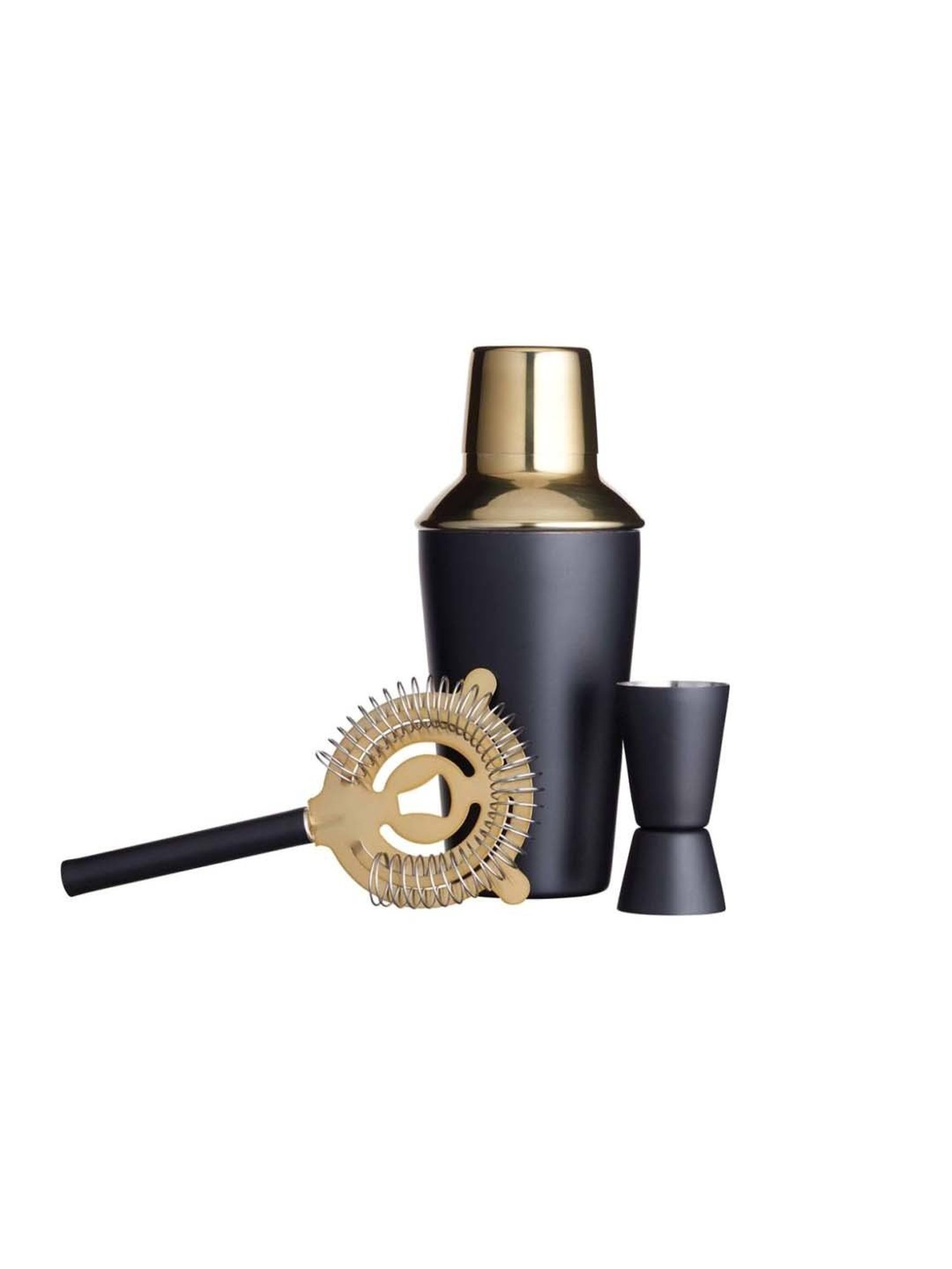 BarCraft Black & Golden Stainless Steel Cocktail Shaker (0.5 L) with Jigger - Set of 4