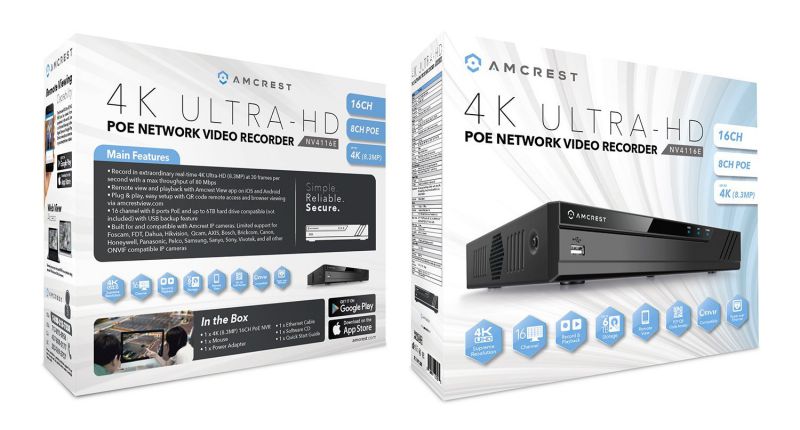 Amcrest NV4116E PoE NVR (16CH 720p/1080p/3MP/4MP/5MP/6MP/8MP/4K) Network Video Recorder - Supports up to 16 x 8-Megapixel IP Cameras, Supports up to 6TB HDD (Not Included)