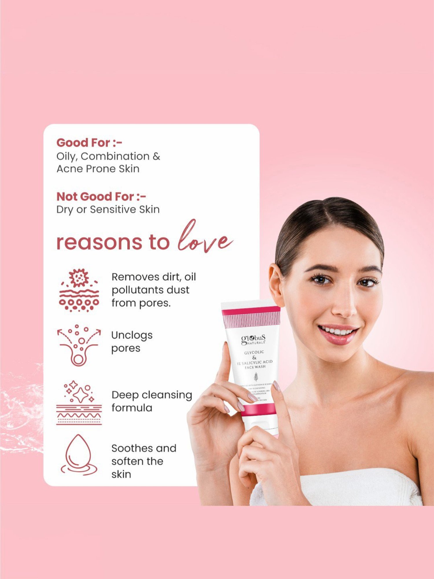 Globus Naturals Glycolic & 1% Salicylic Acid Face Wash - Pack of 2