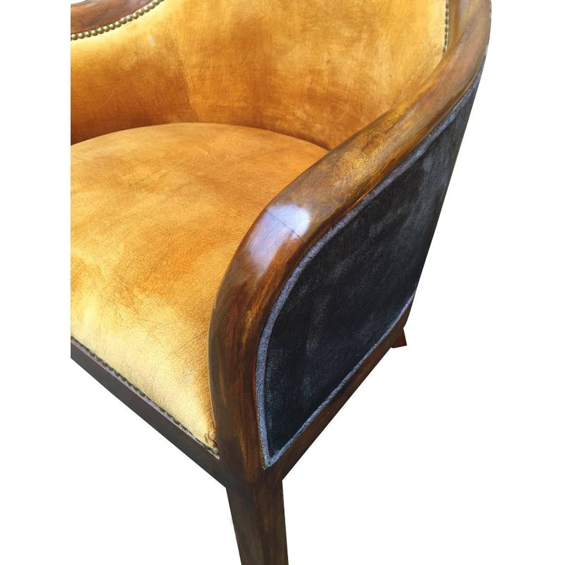 Curved Back Fabric Arm Upholstered Wooden Accent Chair Brown/Orange - The Urban Port