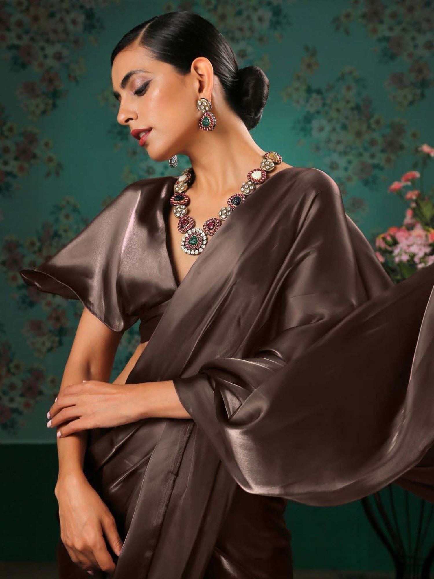 Swtantra Brown Woven Pattern Readymade Blouse