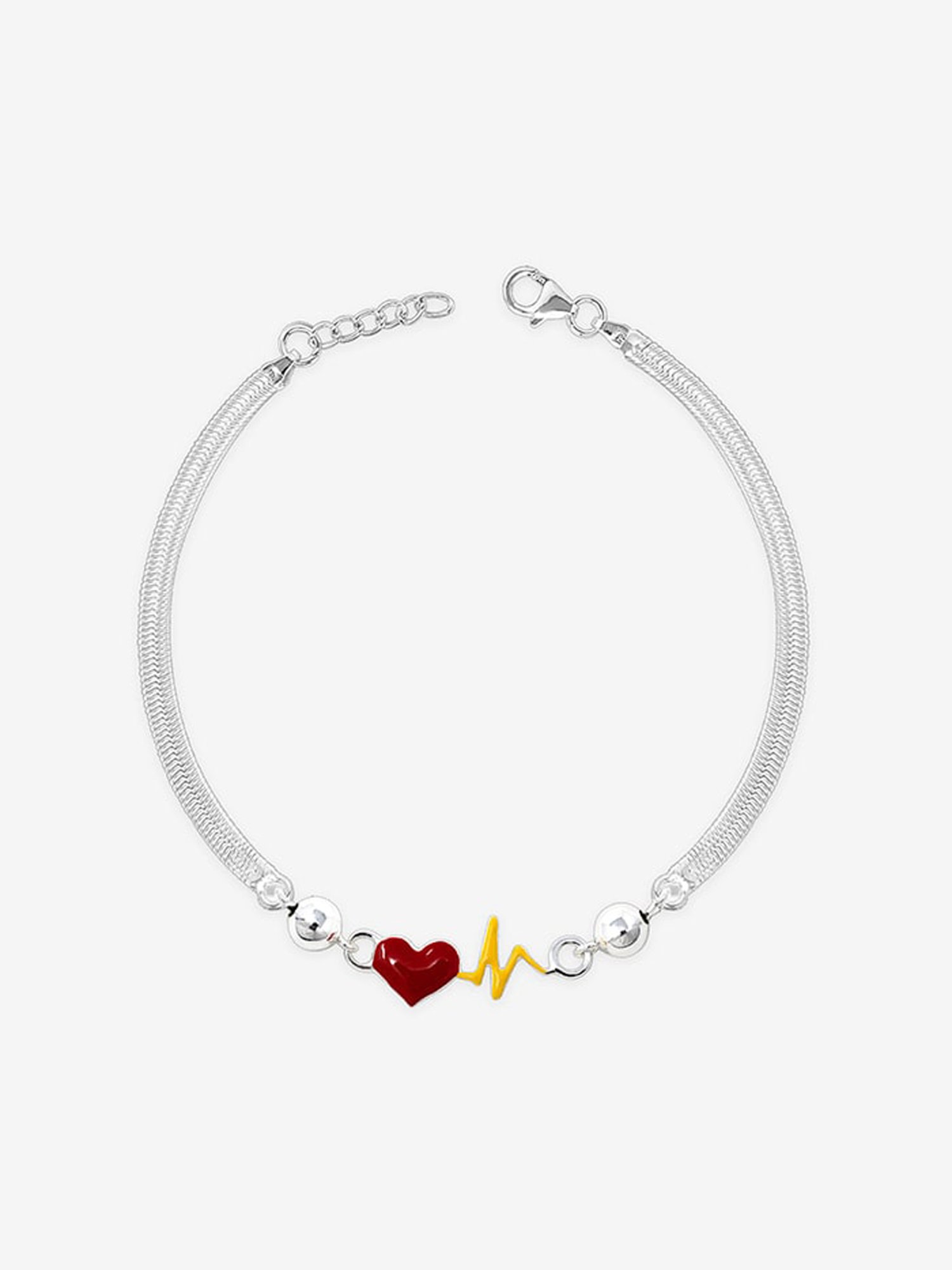 Touch925 Heart Yellow Beat Rakhi cum Bracelet in Sterling Silver for Men