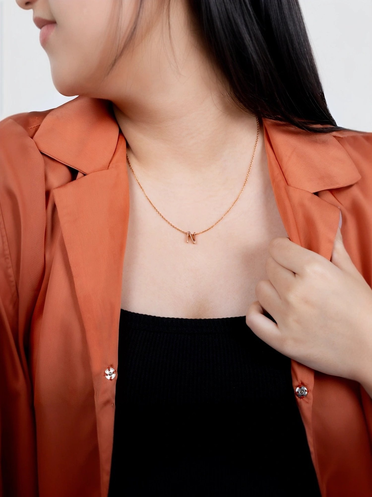 Touch925 Sterling Silver Noble N Initial Rose Gold Chain Pendant