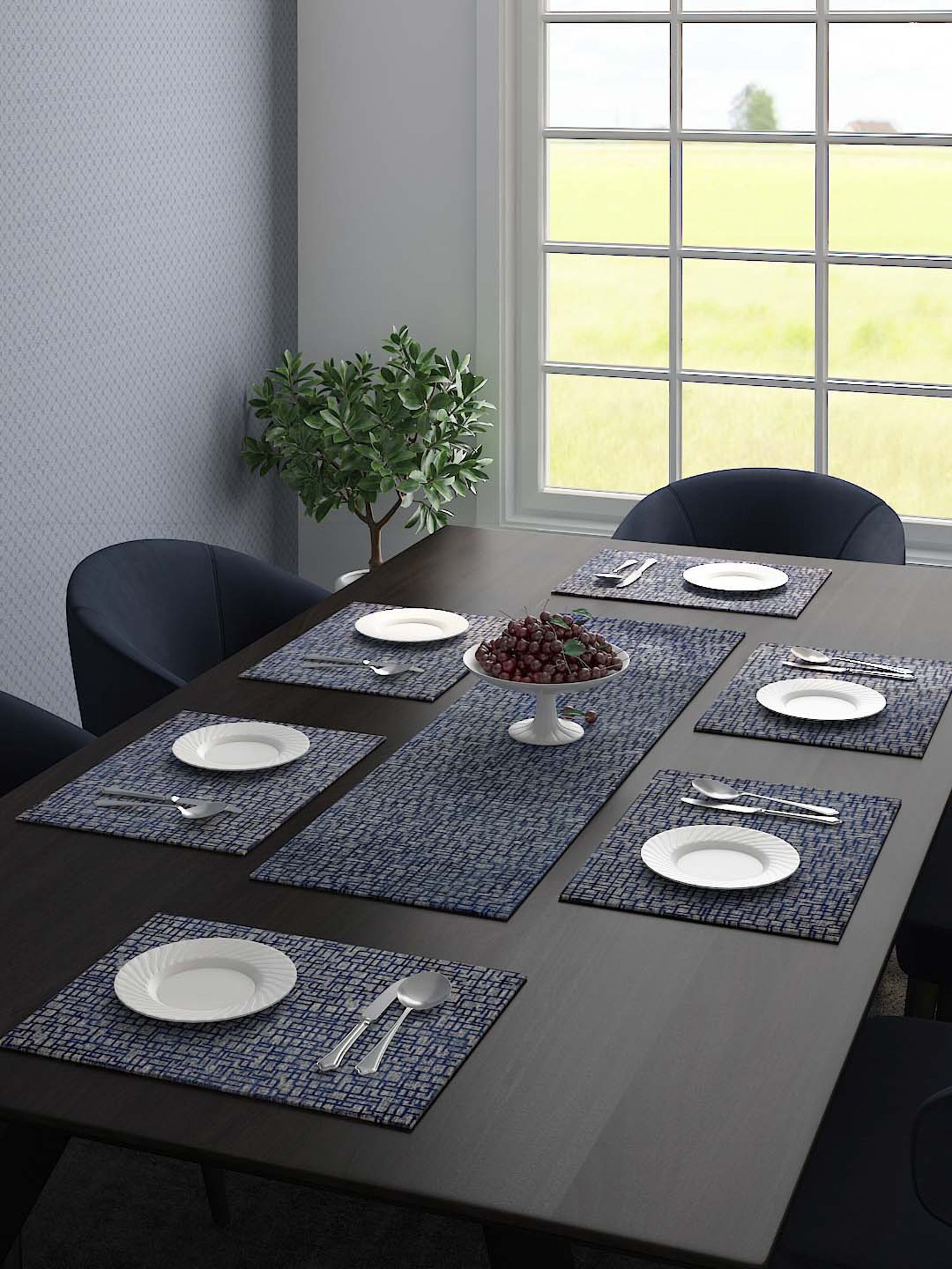 Saral Home Unique Blue Polyester 210 TC Placemats - Set of 6