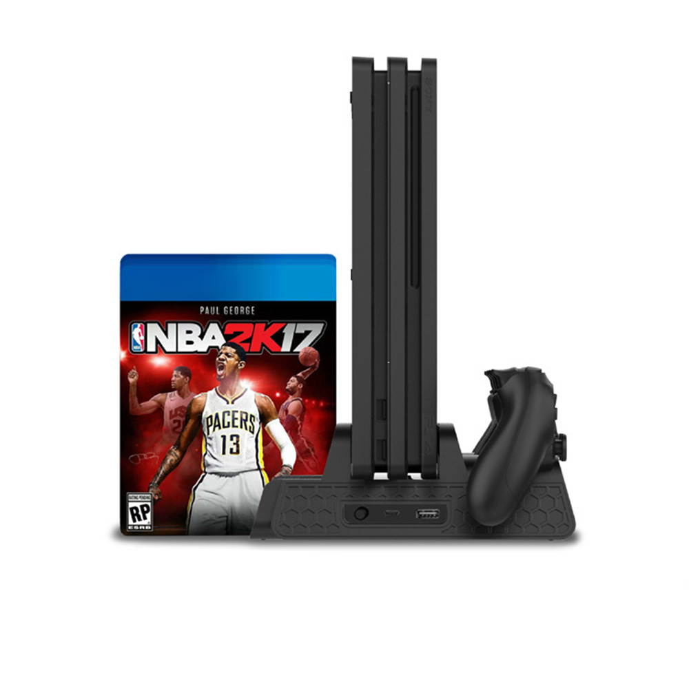 New PS4 Pro Slim Vertical Stand + Cooling Fan Game Holder Charger Charging Dock
