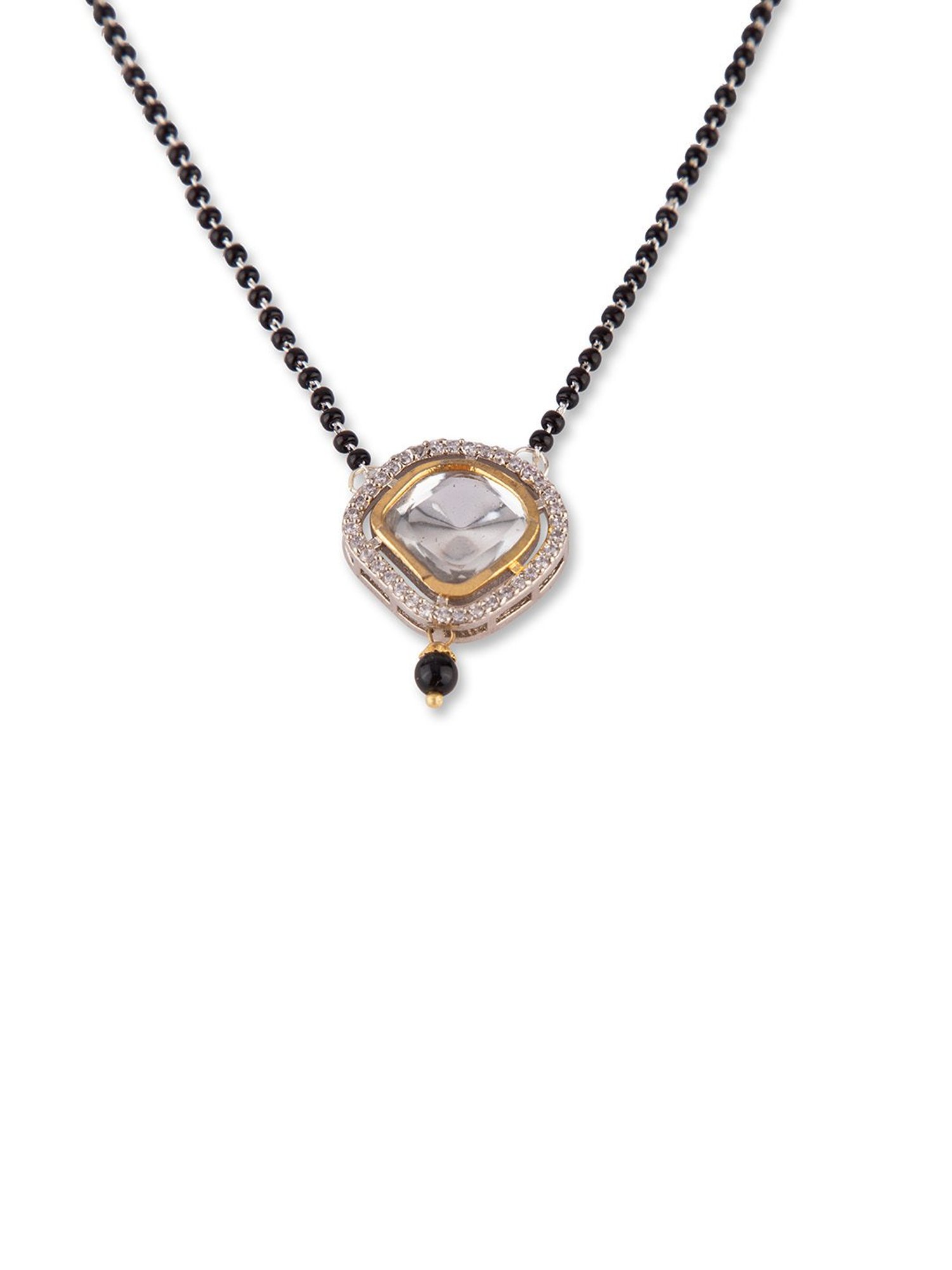 Priyaasi Silver-Plated Black Beads Kundan Mangalsutra