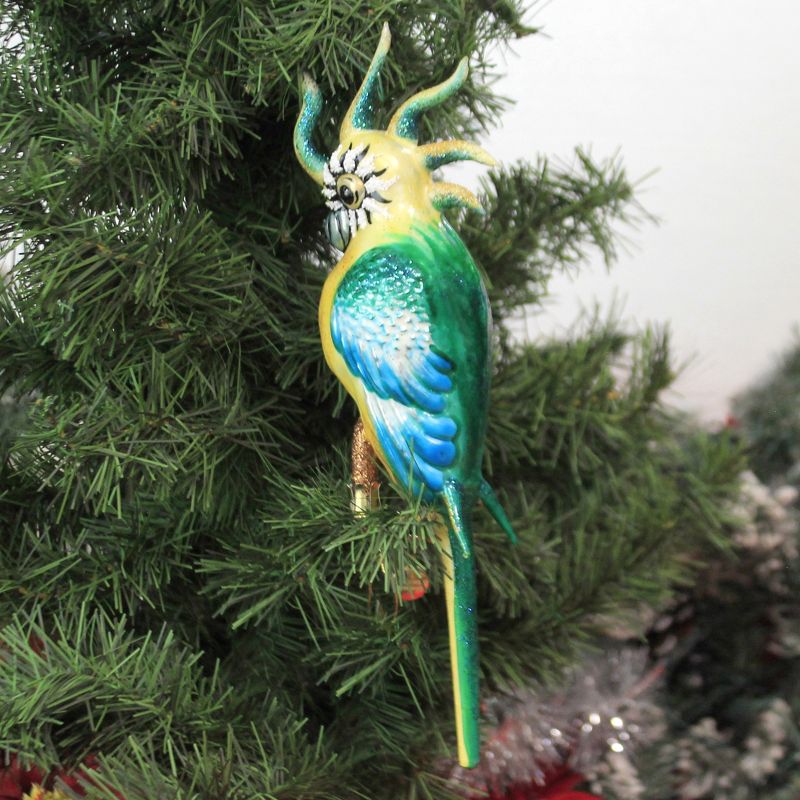 Morawski 10.75" Turquoise Teal Feathered Parrot Ornament Tropical Bird Macaw  -  Tree Ornaments