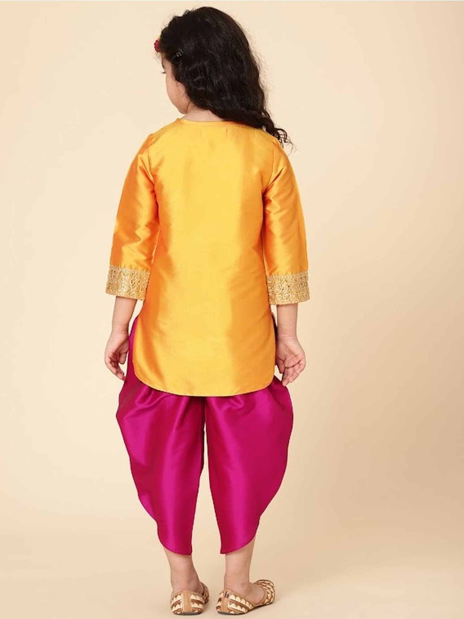 A.T.U.N. Kids Yellow & Pink Regular Fit Full Sleeves Kurta Set