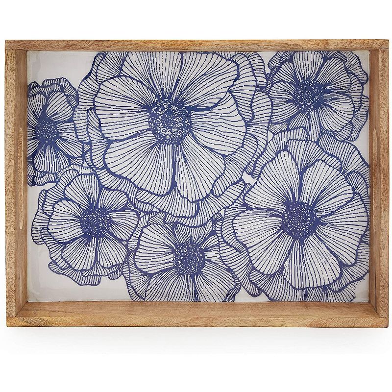 Farmlyn Creek Wood Serving Tray, Blue Flowers (16 x 12 In)