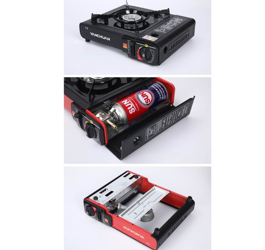 Portable Butane Gas Stove with Carrying Case - Full Stainless Steel Body Electronic Ignition for Outdoor Camping Tailgating Backyard(Black)