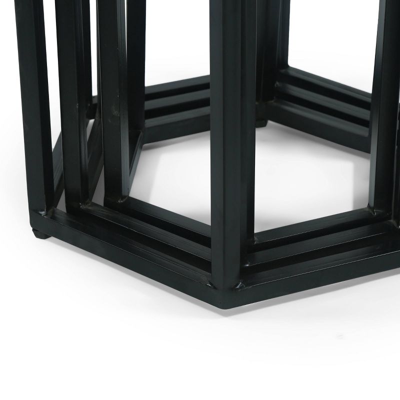 Set of 3 Morella Modern Industrial Handcrafted Mango Wood Nested Side Tables Natural/Black - Christopher Knight Home