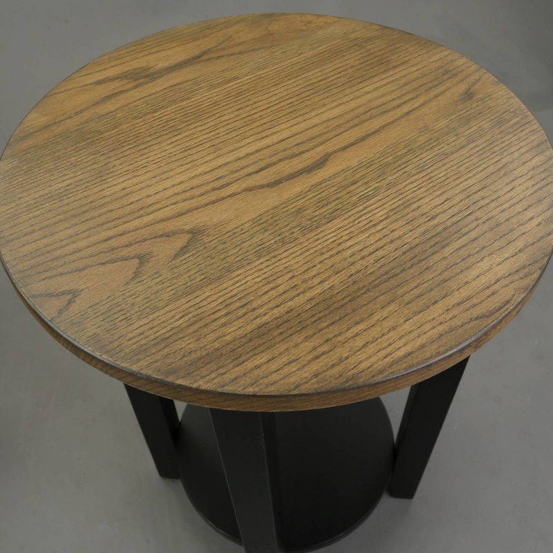 American Oak Top Round End Table Forest Gray/Black - Flora Home