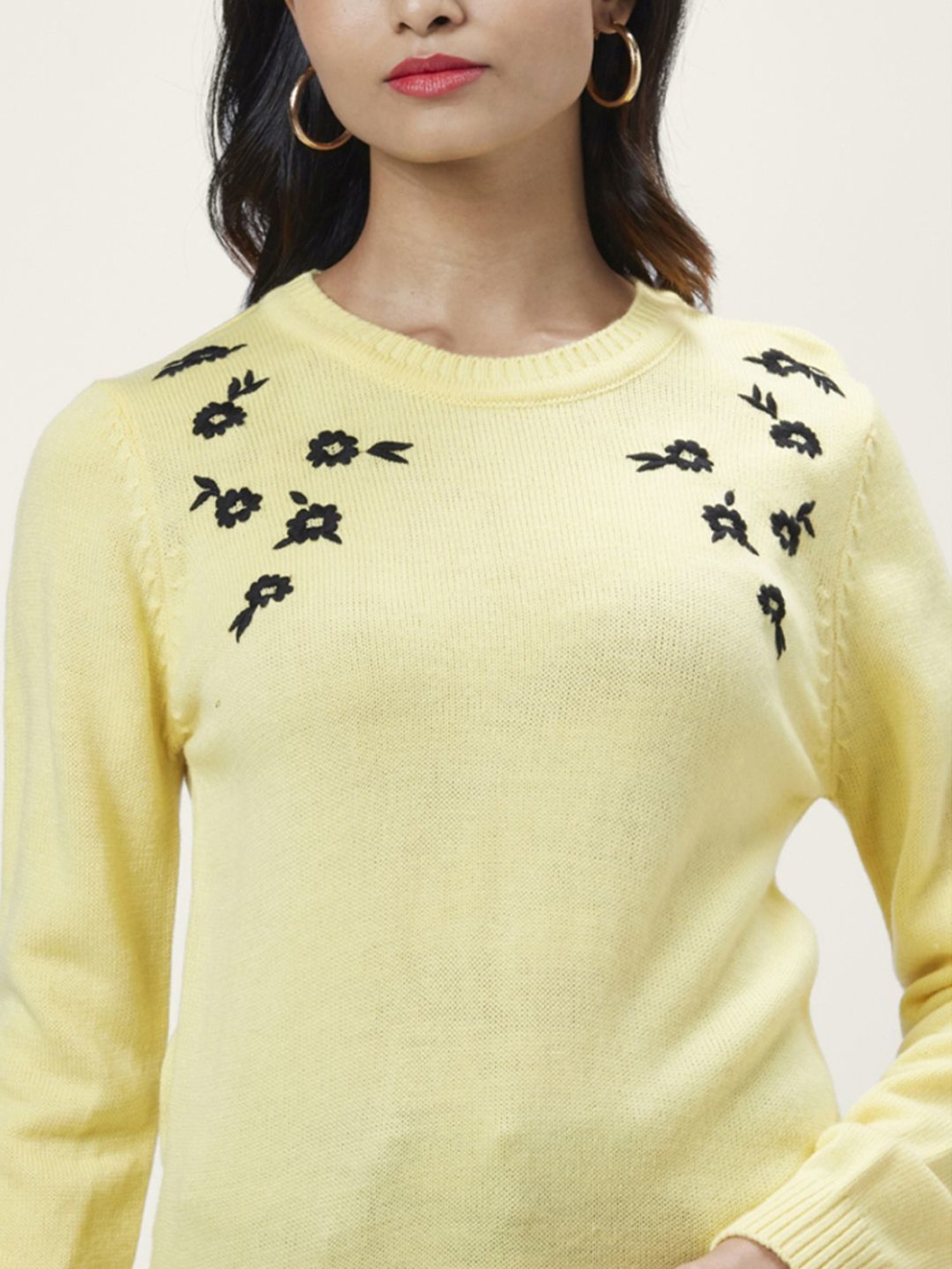 Honey by Pantaloons Yellow Embroidered Sweater