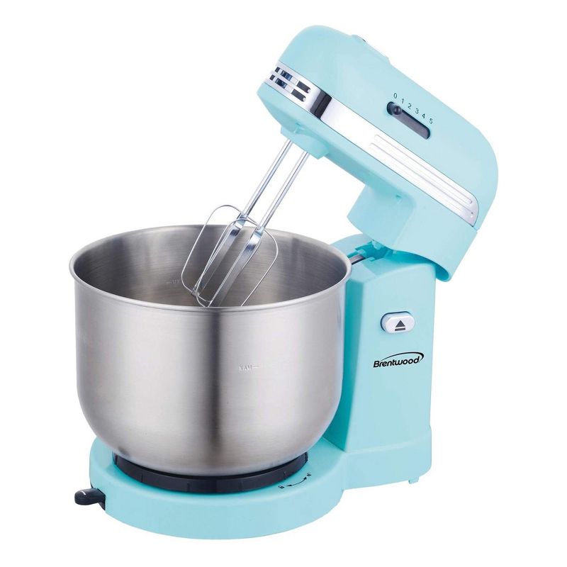 Brentwood SM-1162BL 250 Watt 5 Speed 3.5 Quart Kitchen Chef Countertop Baking Stand Mixer with 2 Beaters and Dough Hook Attachment, Blue