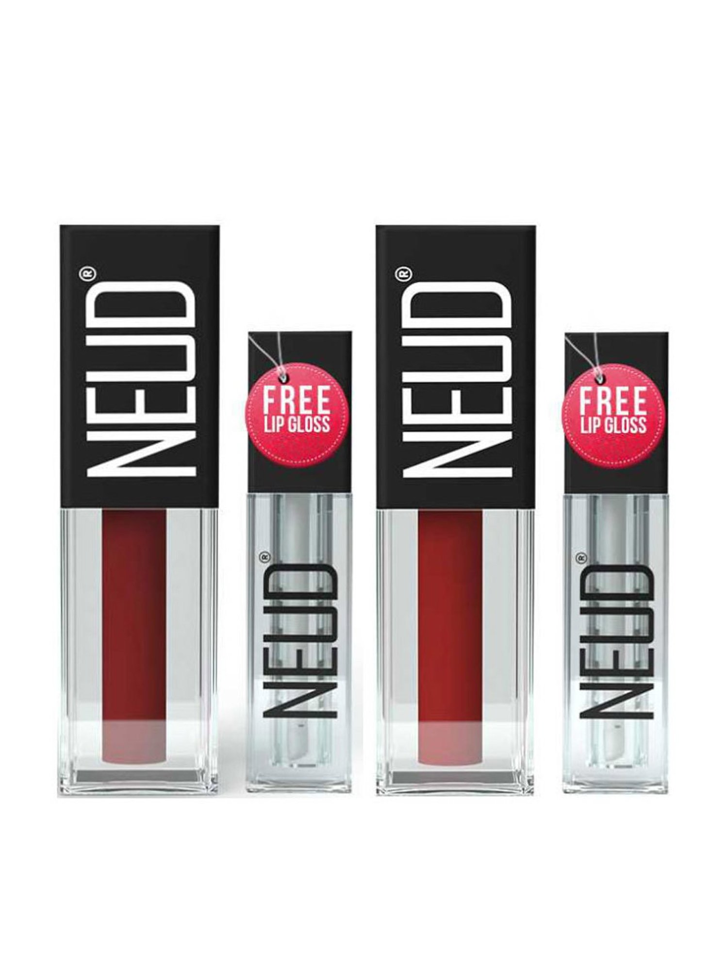 Neud Matte Liquid Lipstick Combo Perfect Pout & Red Kiss with Two Lip Gloss Free