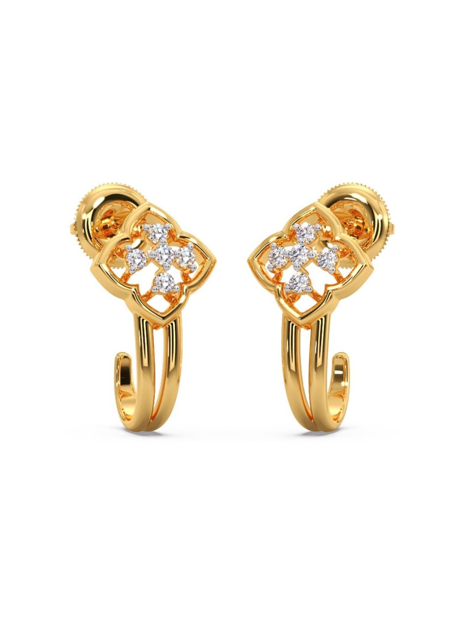 Candere by Kalyan Jewellers Peacock Collection 18k Yellow Gold Diamond Hoop Earrings for Women