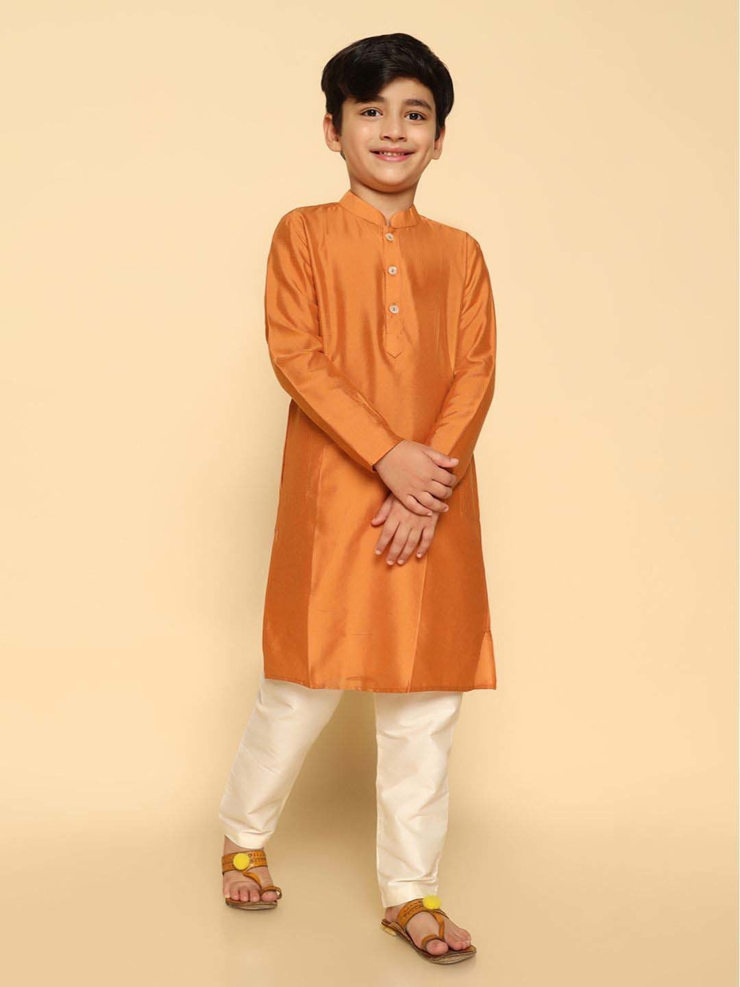 KISAH Kids Yellow & White Regular Fit Full Sleeves Kurta Set