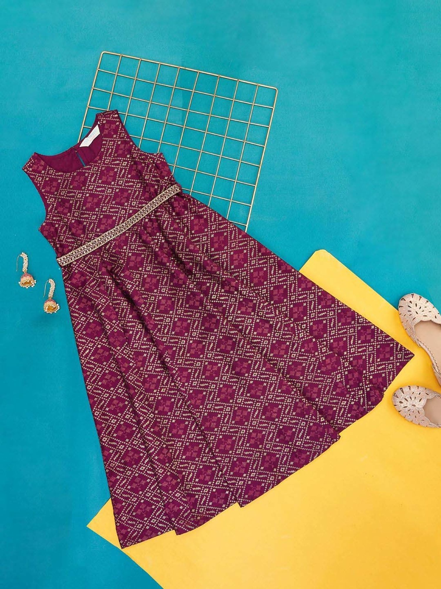 Akkriti by Pantaloons Kids Wine Printed Dress