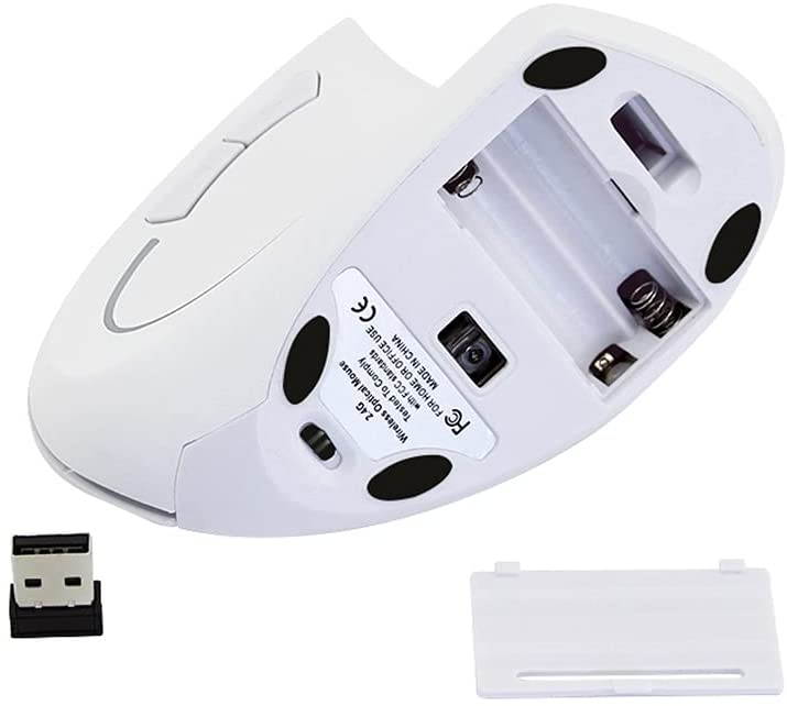 2.4G Wireless Mouse Vertical Design Optical Mouse with USB Receiver 6 Buttons for PC Laptops White