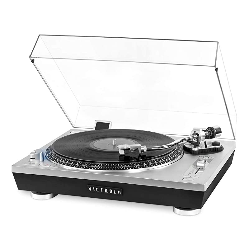 Pro Series USB Record Player with 2Speed Turntable and Dust Cover Silver VPRO2000SLV