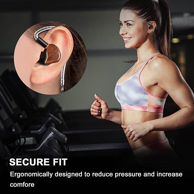 Monitors Newest Updated Version Wired Earbuds HeadphonesEarphonesHeadset Dual Drivers with MMCX Detachable Cables NoiseIsolating Sweatproof Earphones HiFi Stereo Wood Grain