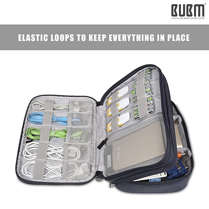 Electronics Organizer Bag,Double-Layer Convenient Travel Cable Storage Bag for IPad, Mobile Phone, Charger, USB Cable, SD Card, U Disk, Power Bank, Earphone(13 Feet Cable Management Belt)