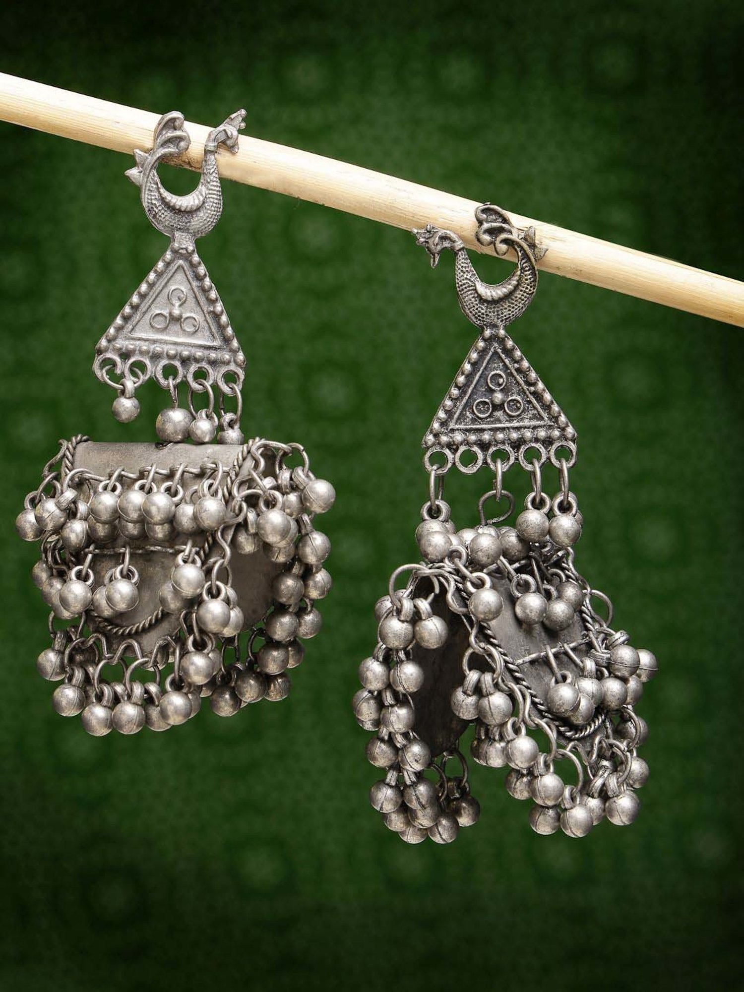 NVR Silver-Plated Oxidized Contemporary Dangler Earrings for Women