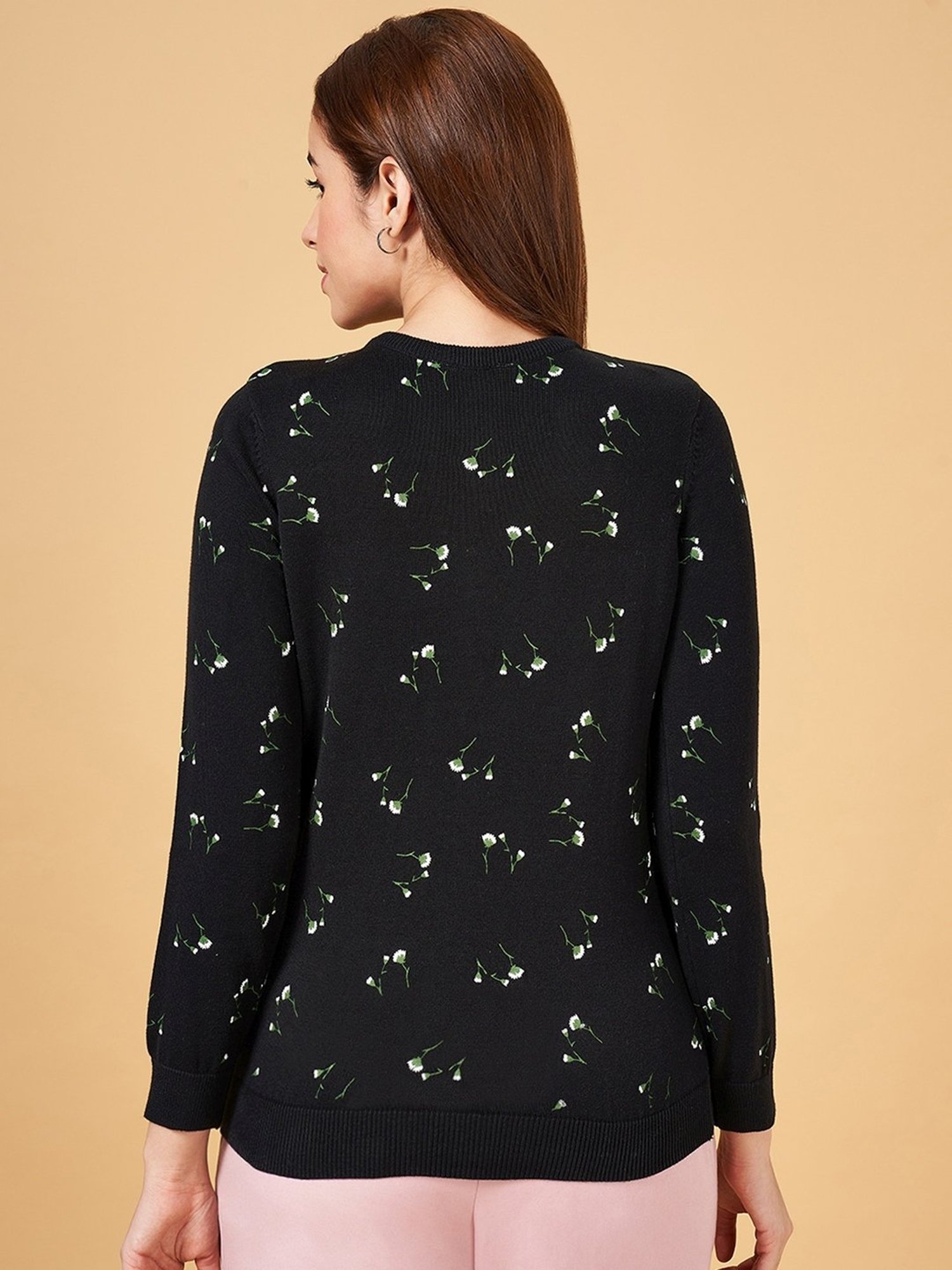 Honey by Pantaloons Black Cotton Floral Print Cardigan