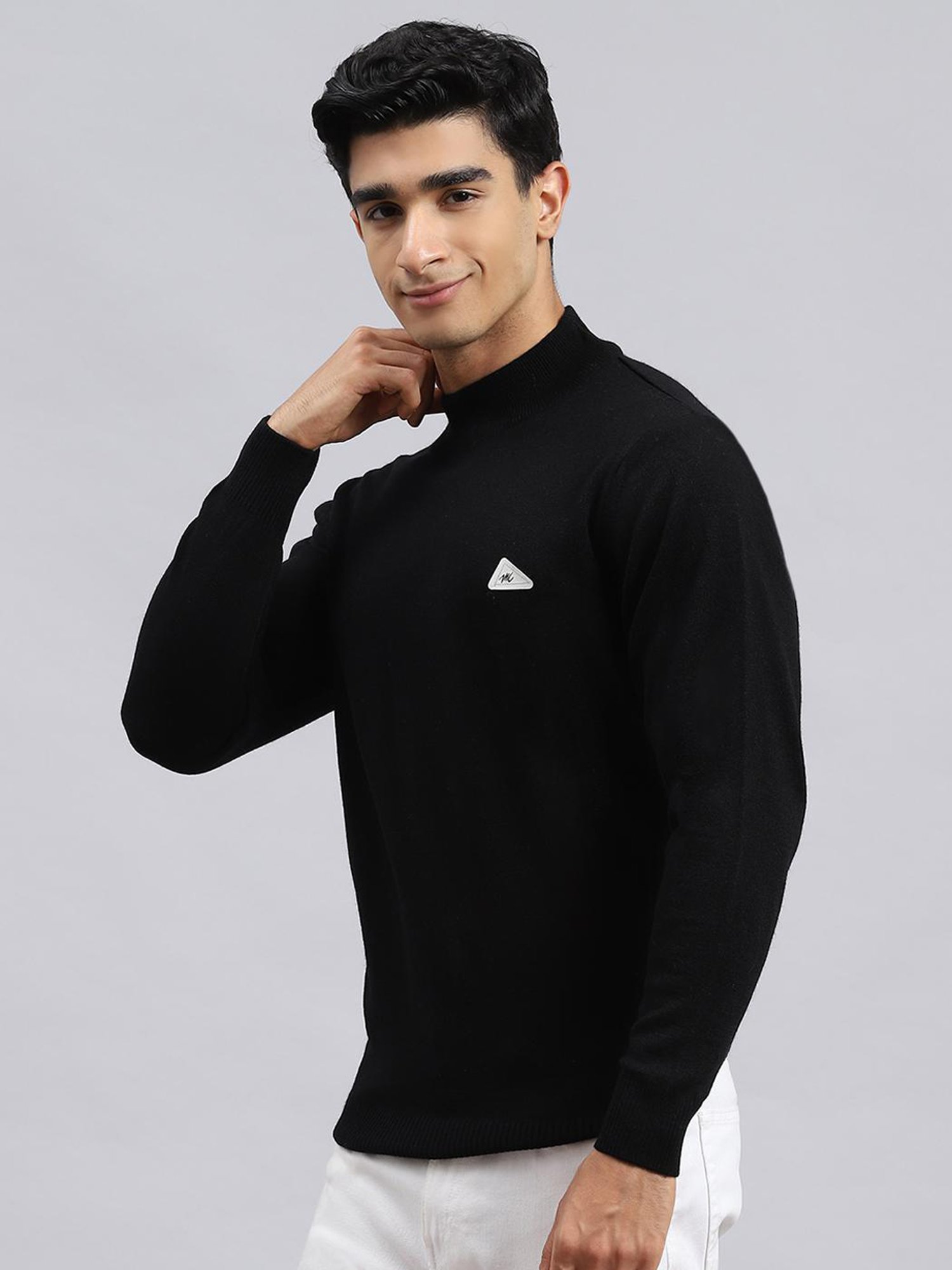 Monte Carlo Black Wool Blend Regular Fit Solid Pullover