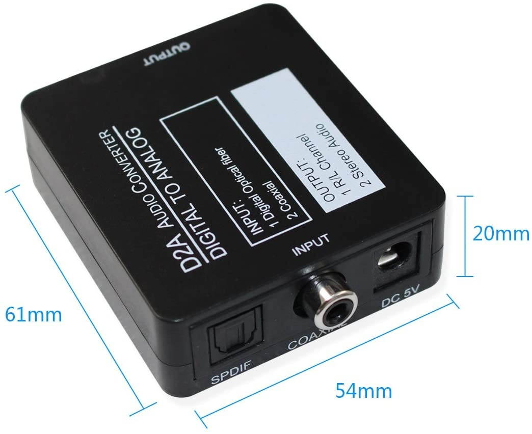 Digital Optical Coaxial Toslink Signal to Analog Audio Converter Adapter RCA L/R Support Earphone with USB Power Cable