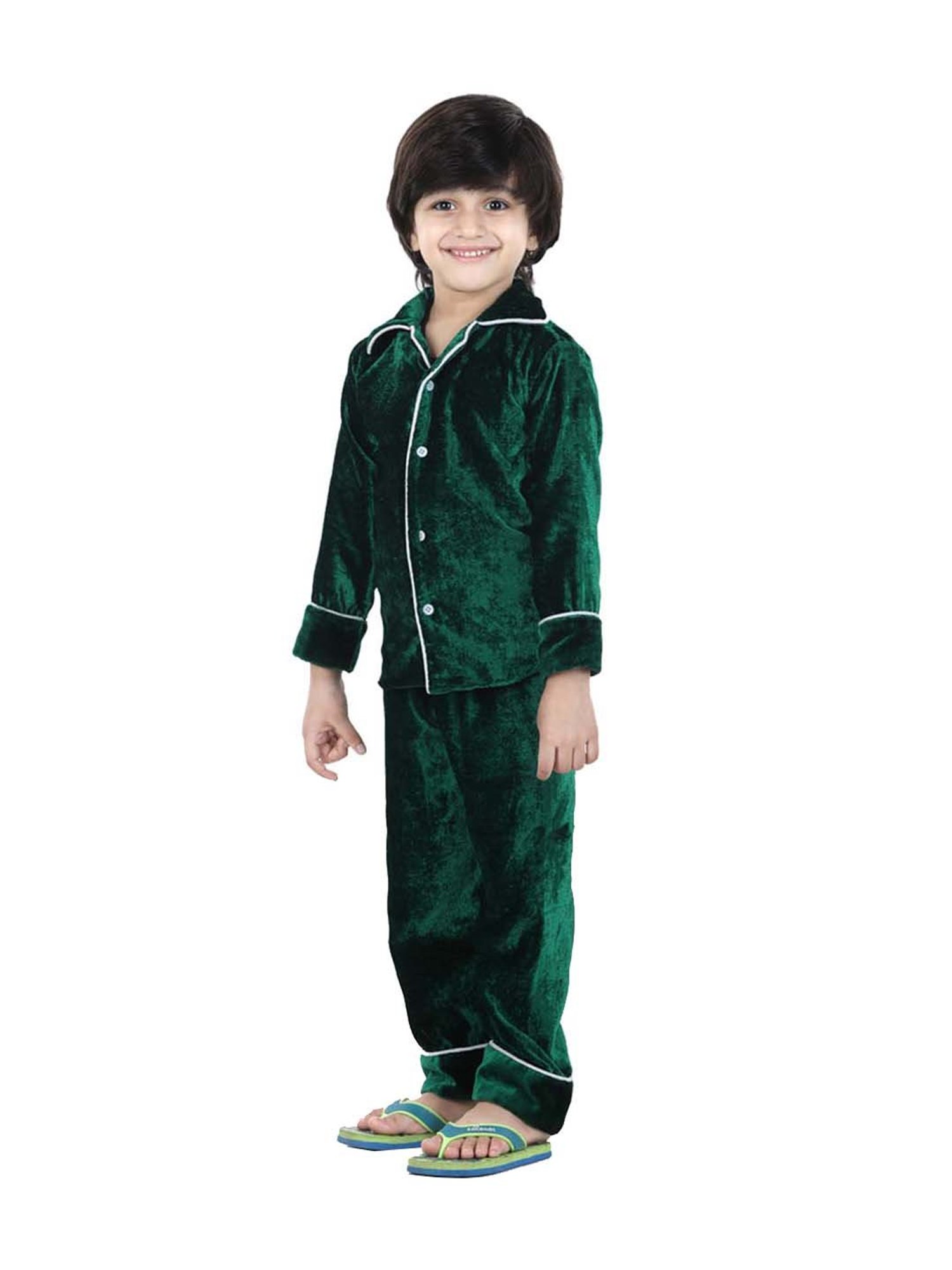 BownBee Boys Green Regular Fit Night Suit