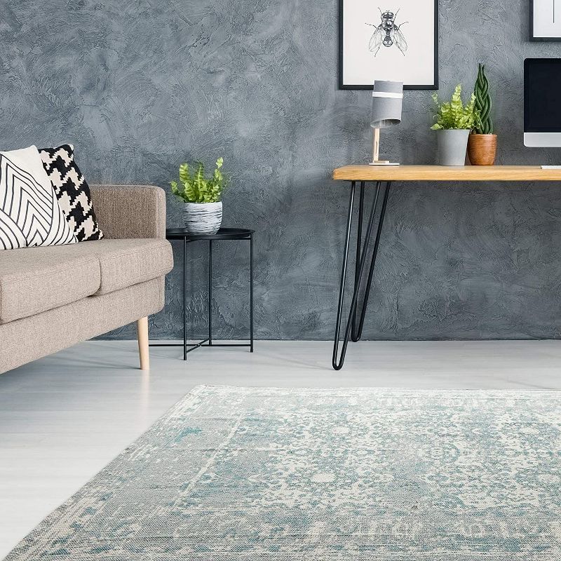 5'x7' Rectangle Braided Solid Cotton Area Rug Blue - Juvale