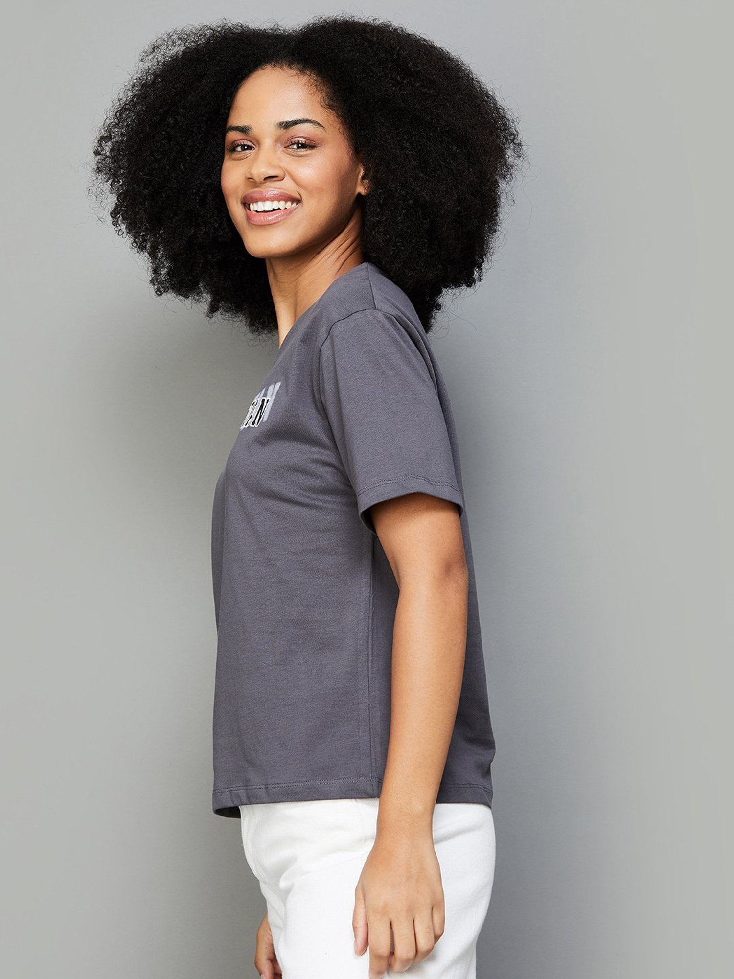 Fame Forever by Lifestyle Grey Cotton Graphic Print T-Shirt