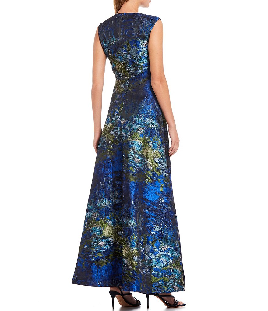 Kay Unger Sidney Jacquard and Crepe Walk-Thru Jumpsuit Dress