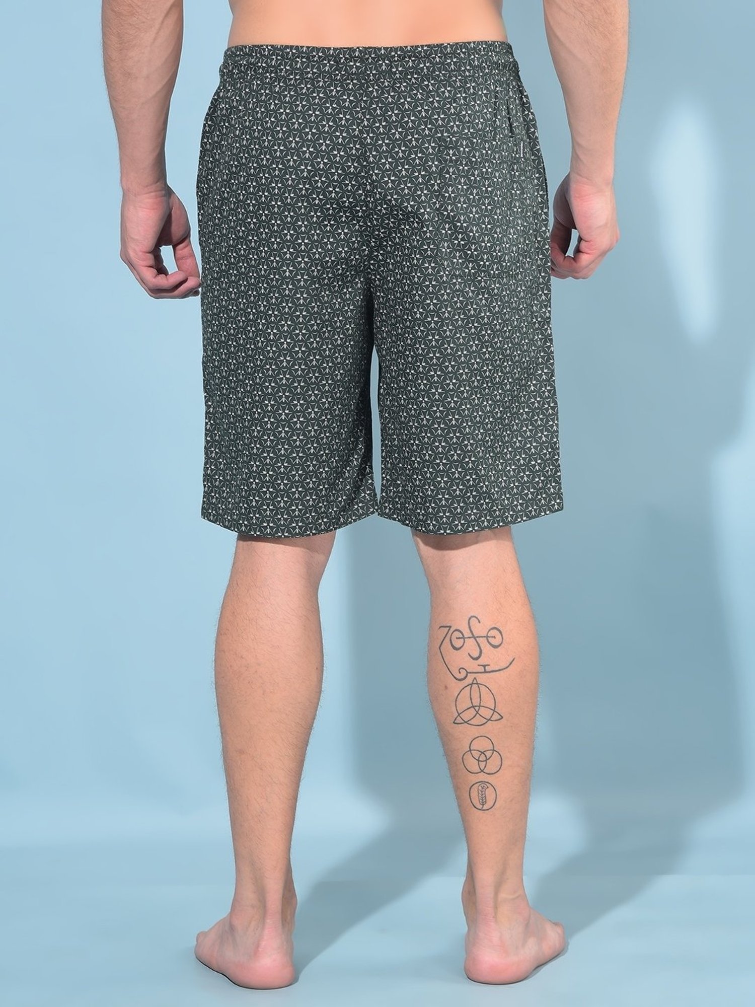 Crimsoune Club Olive Cotton Regular Fit Printed Lounge Shorts