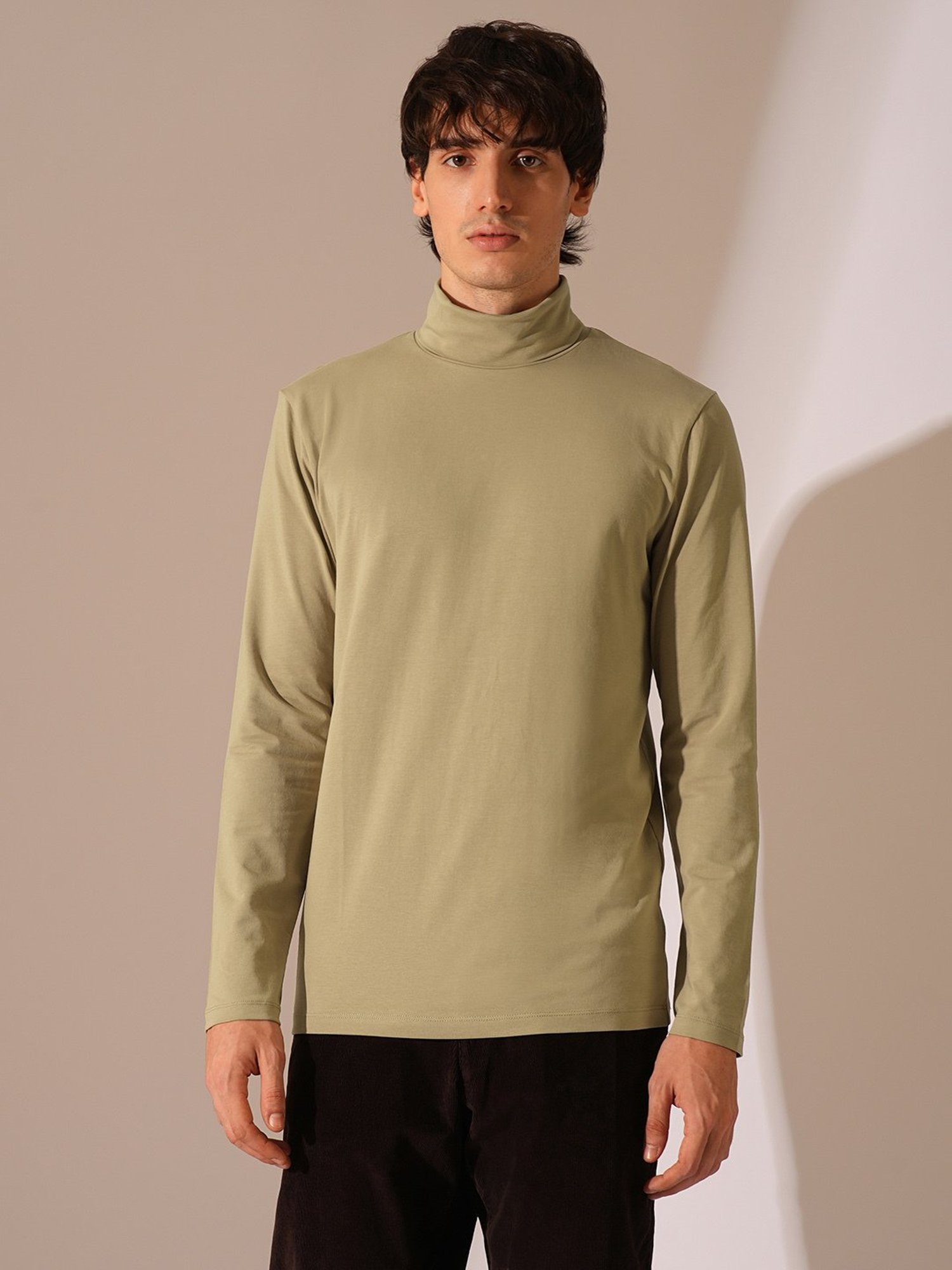 Selected Homme Beige Organic Cotton Slim High Neck