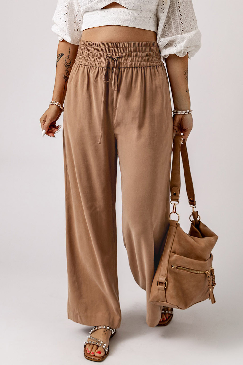 Karen Kane Cropped Wide Leg Linen Blend Striped Pants