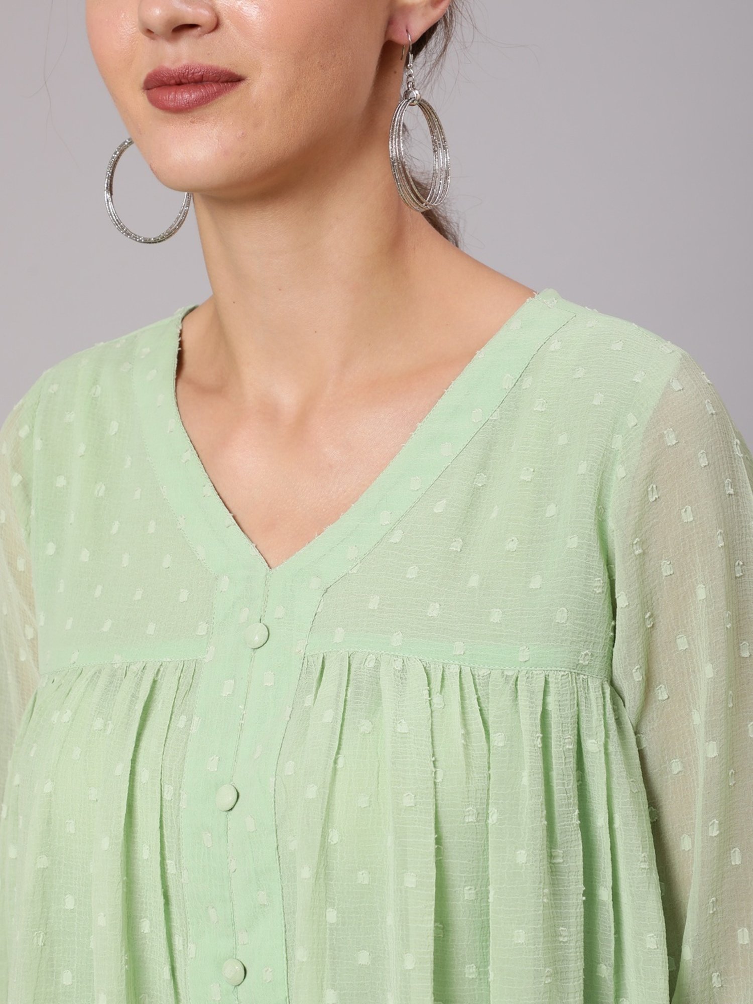 Jaipur Kurti Green Self Pattern Top