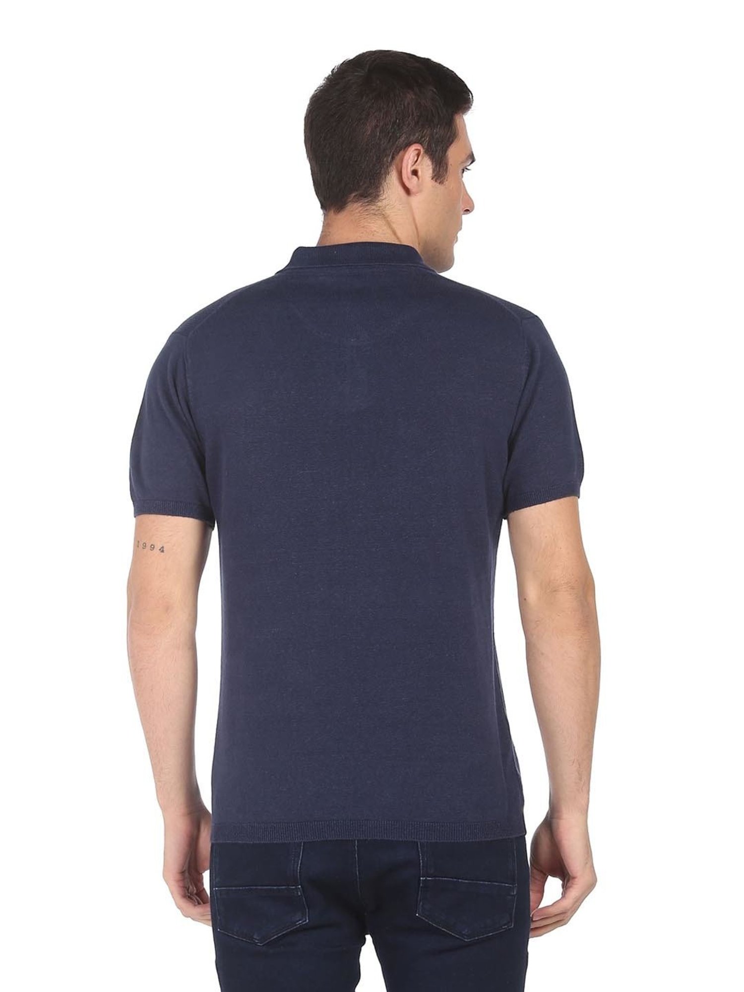 Arrow Navy Cotton Regular Fit Polo T-Shirt
